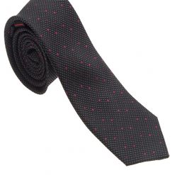 Italy Direct Shop Men's Black 100% Woven Silk Necktie
