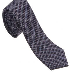 Italy Direct Shop Men's Black With Pink & Blue 100% Woven Silk Necktie