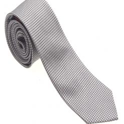 Italy Direct White & Black 100% Woven Silk Necktie