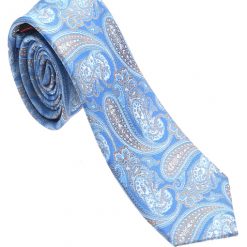 Italy Direct Blue Paisley 100% Woven Silk Necktie Shop Men's