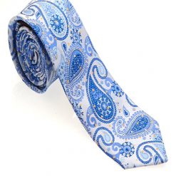 Italy Direct Blue Paisley 100% Woven Silk Necktie