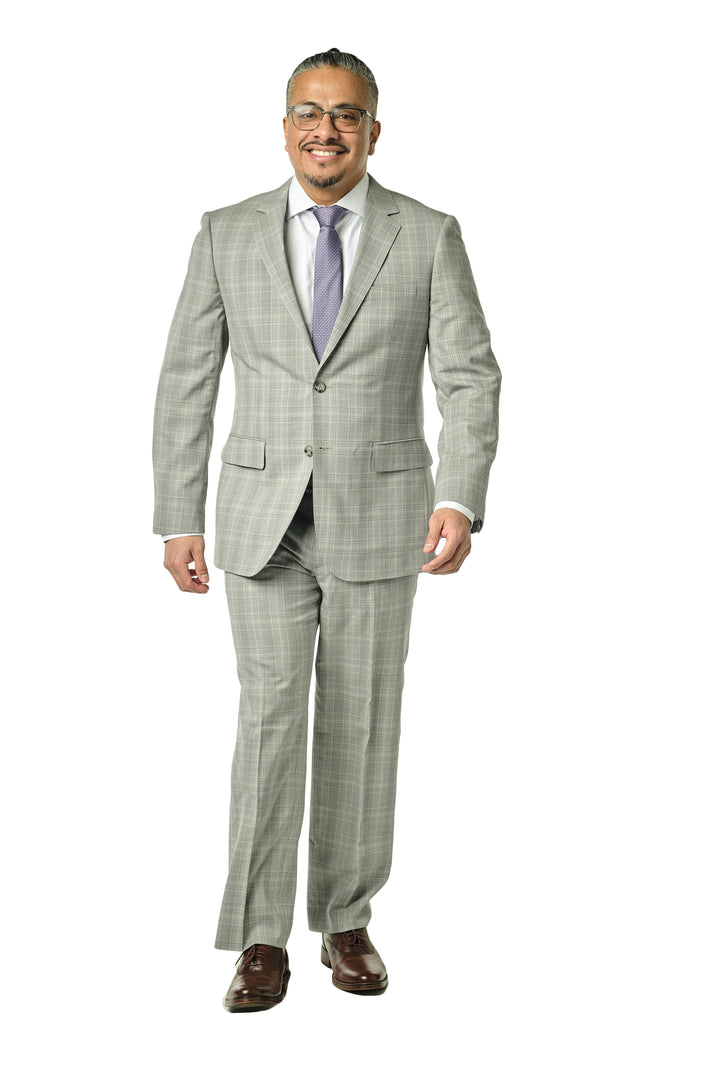 Italy Direct Shop Men's Modern Fit Lite Grey Check Two Piece Suit B-21P1 3 Italy Direct Shop Men's Modern Fit Lite Grey Check Two Piece Suit B-21P1