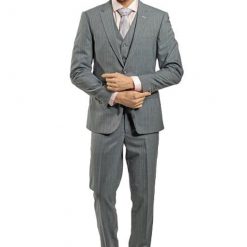 Italy Direct Slim Fit Grey With Pink Lines Three Piece Suit GB-3P-309