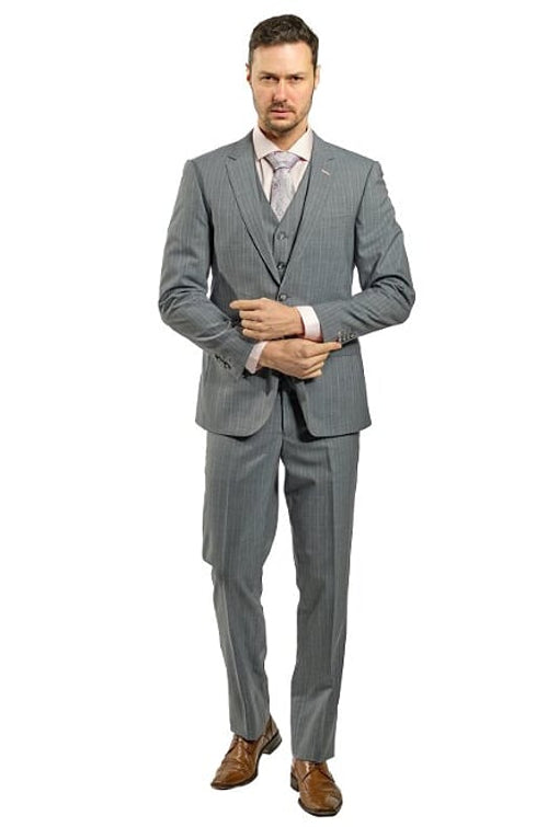 Italy Direct Slim Fit Grey With Pink Lines Three Piece Suit GB-3P-309 3 Italy Direct Slim Fit Grey With Pink Lines Three Piece Suit GB-3P-309