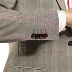 Italy Direct Slim Fit Grey Plaid With Red Detail Two Piece GB-ITA-308