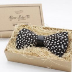 Bow-SelecTie Polka Dotted Guinea Fowl Feather Bow Tie Shop Men's