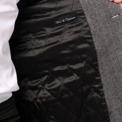 Italy Direct Grey Herringbone Overcoat Shop Men's