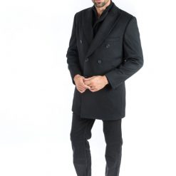 Italy Direct Shop Men's Black Double Breasted Classic Fit Overcoat