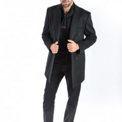 Italy Direct Black Double Breasted Classic Fit Overcoat