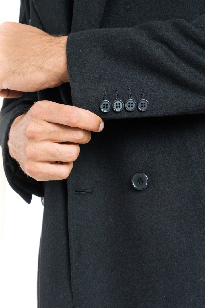 Italy Direct Shop Men's Black Double Breasted Classic Fit Overcoat 5 Italy Direct Shop Men's Black Double Breasted Classic Fit Overcoat