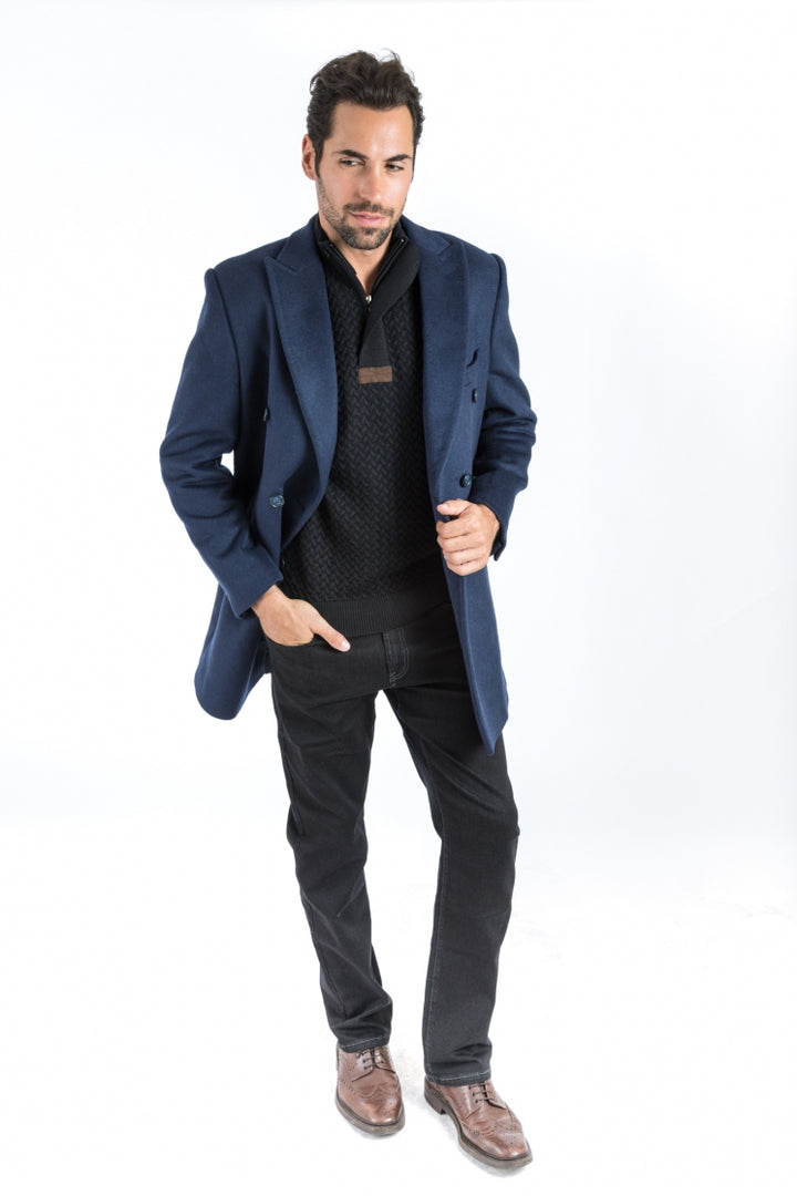 Italy Direct Shop Men's Navy Double Breasted Classic Fit Overcoat 4 Italy Direct Shop Men's Navy Double Breasted Classic Fit Overcoat