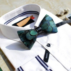Bow-SelecTie Green Feather Bow Tie Shop Men's