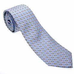 Italy Direct Shop Men's Light Blue And Grey Polka Dot Necktie