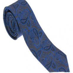 Italy Direct Shop Men's Blue And Grey Paisley Necktie