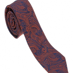 Italy Direct Shop Men's Orange And Navy Paisley Necktie