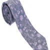 Italy Direct Shop Men's Grey And Light Purple Floral Necktie