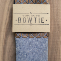 Two Guys Bowties Walnut Geometric Blue Chambray Wooden Pocket Square