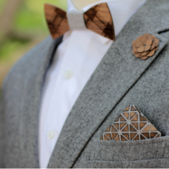 Two Guys Bowties Walnut Geometric Grey Wooden Pocket Square