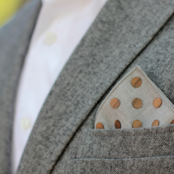 Two Guys Bowties Oak Dot Grey Denim Wooden Pocket Square