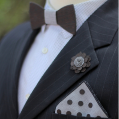 Two Guys Bowties Shop Men's Wenge Dot Grey Wooden Pocket Square