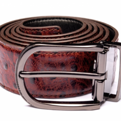 Italy Direct Shop Men's Traditional Brown Textured Belt With Oxidized Buckle
