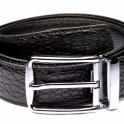 Italy Direct Traditional Black Textured Belt With Silver Buckle