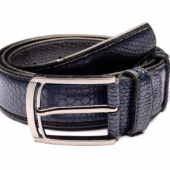Italy Direct Traditional Textured Dark Blue Belt With Silver Buckle Shop Men's