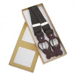 Italy Direct Brown Suspenders With White Crosshatch