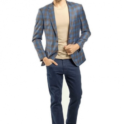 Italy Direct Shop Men's Slim Fit Blue & Mustard Plaid Sport Jacket GB-SJ-REDA-X3