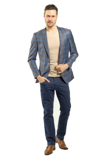 Italy Direct Shop Men's Slim Fit Blue & Mustard Plaid Sport Jacket GB-SJ-REDA-X3 4 Italy Direct Shop Men's Slim Fit Blue & Mustard Plaid Sport Jacket GB-SJ-REDA-X3