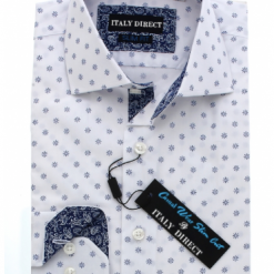Italy Direct White & Blue Pattern Slim Fit Casual Shirt Shop Men's