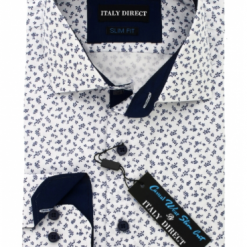 Italy Direct White & Navy Pattern Slim Fit Casual Shirt