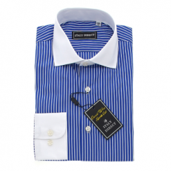 Italy Direct Shop Men's Royal Blue & White Stripe Sport Fit Casual Shirt