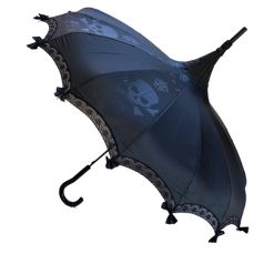 Hilary's Vanity Black On Black Big Skull Damask Umbrellas
