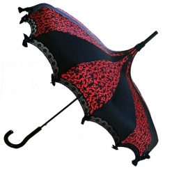 Hilary's Vanity Red And Black Small Skull Damask Umbrellas