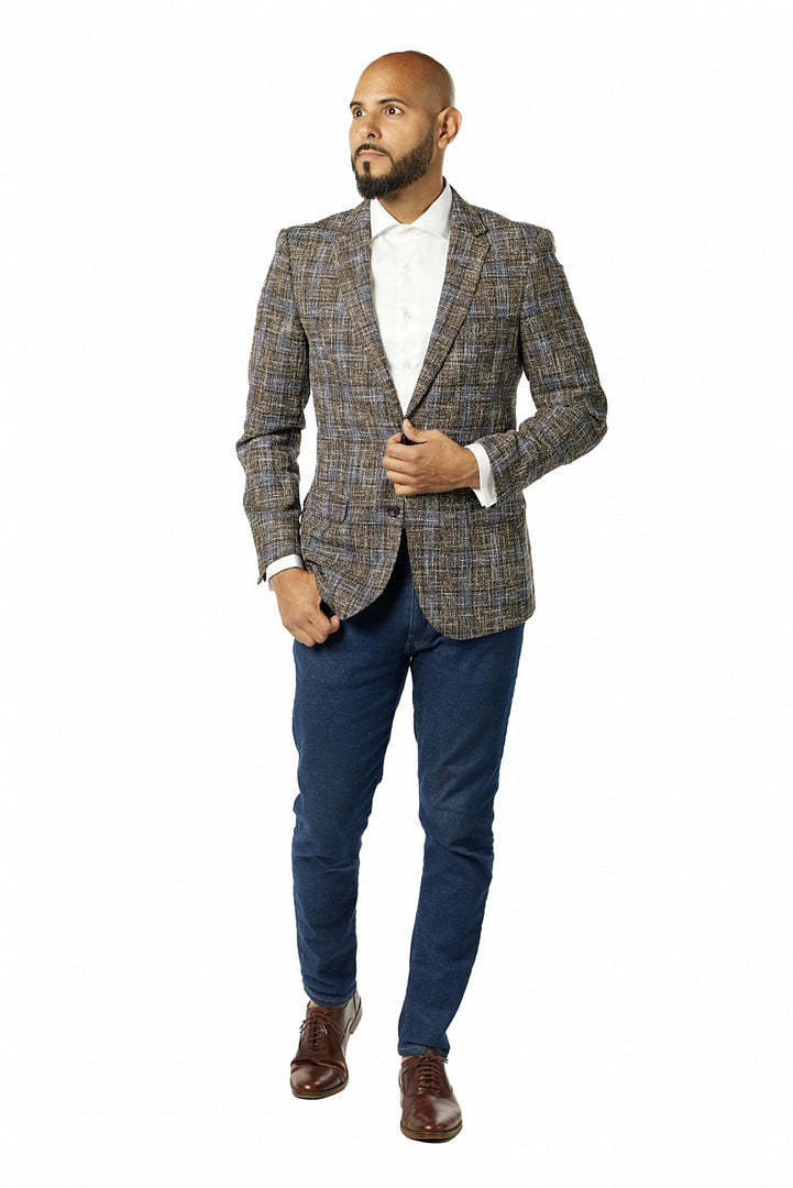 Italy Direct Shop Men's Slim Fit Brown Blue Hopeweave Sport Jacket GB-SJ-349 3 Italy Direct Shop Men's Slim Fit Brown Blue Hopeweave Sport Jacket GB-SJ-349