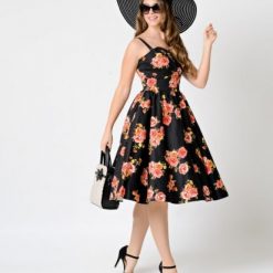 Ariana 1950's Black And Pink/Coral Swing Dress By Stop Staring!