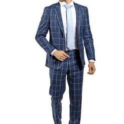 Italy Direct Shop Men's Slim Fit Blue Windowpane Two Piece Suit GB-315