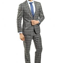 Italy Direct Slim Fit Grey Plaid Two Piece Suit GB-VBC-22