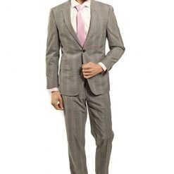 Italy Direct Slim Fit Grey Plaid With Red Detail Two Piece GB-ITA-308