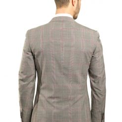 Italy Direct Slim Fit Grey Plaid With Red Detail Two Piece GB-ITA-308 8 Italy Direct Slim Fit Grey Plaid With Red Detail Two Piece GB-ITA-308