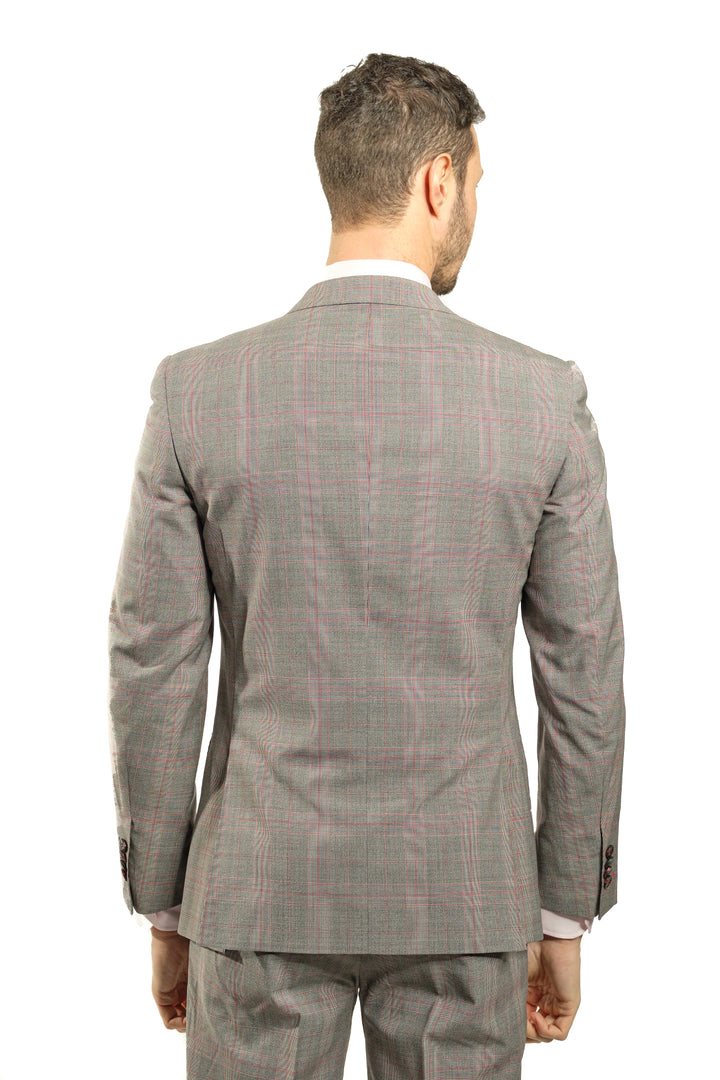 Italy Direct Slim Fit Grey Plaid With Red Detail Two Piece GB-ITA-308 5 Italy Direct Slim Fit Grey Plaid With Red Detail Two Piece GB-ITA-308