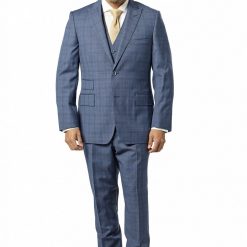 Italy Direct Shop Men's Classic Fit Blue Check Three Piece Suit ST-3P-401