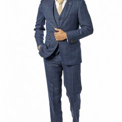 Italy Direct Shop Men's Slim Fit Navy Gold Windowpane Three Piece Suit GB-3P-322