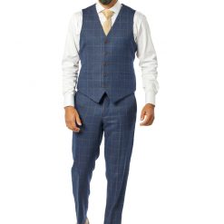 Italy Direct Shop Men's Slim Fit Navy Gold Windowpane Three Piece Suit GB-3P-322