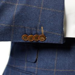 Italy Direct Shop Men's Slim Fit Navy Gold Windowpane Three Piece Suit GB-3P-322 8 Italy Direct Shop Men's Slim Fit Navy Gold Windowpane Three Piece Suit GB-3P-322