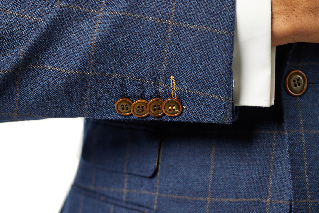 Italy Direct Shop Men's Slim Fit Navy Gold Windowpane Three Piece Suit GB-3P-322 5 Italy Direct Shop Men's Slim Fit Navy Gold Windowpane Three Piece Suit GB-3P-322