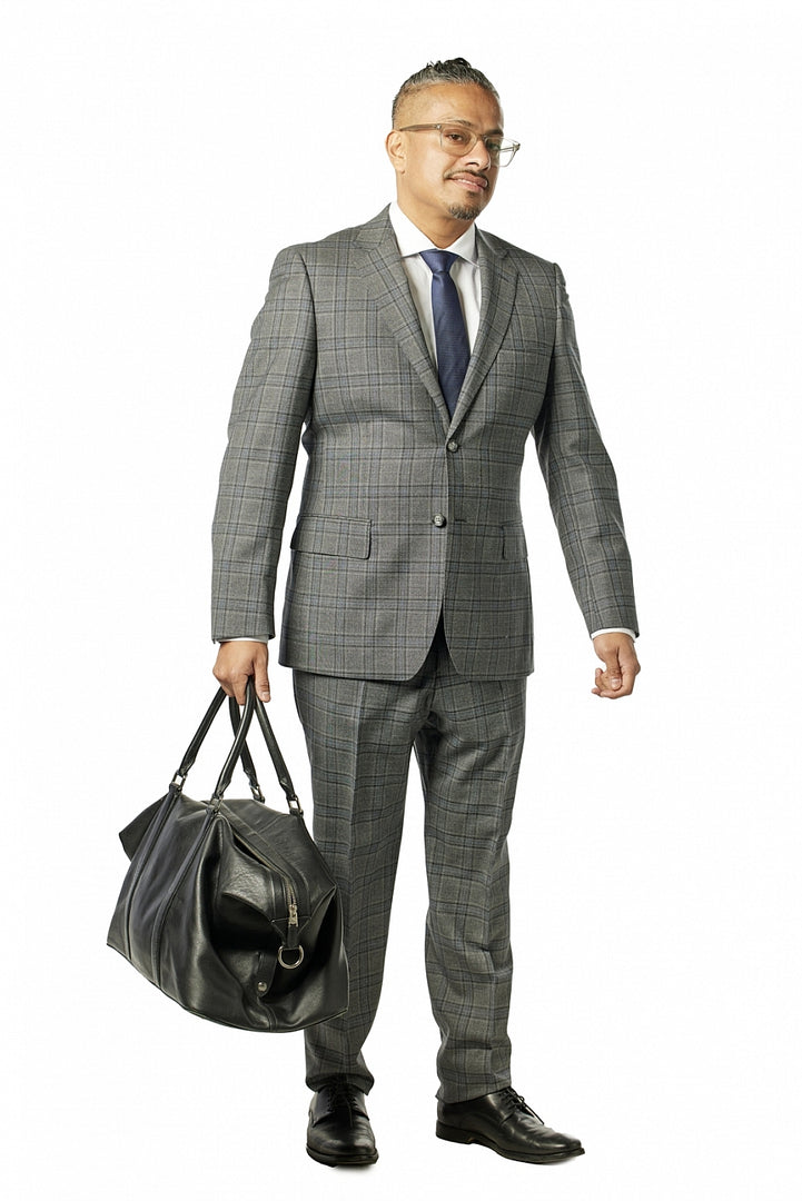 Italy Direct Shop Men's Classic Fit Grey Sharkskin Check Suit ST-404 3 Italy Direct Shop Men's Classic Fit Grey Sharkskin Check Suit ST-404